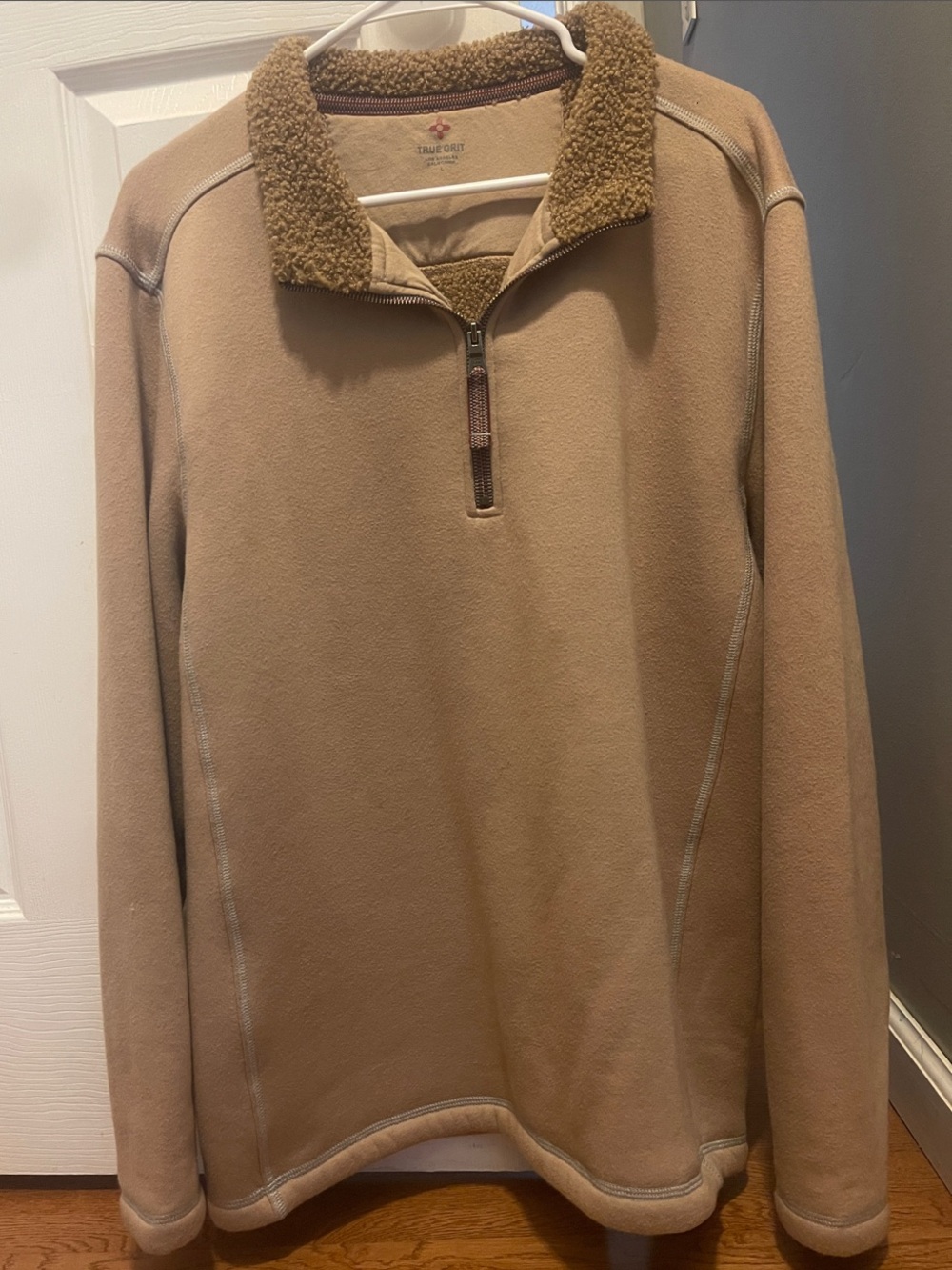 True Grit Men's Zip-Up Sherpa Collar Pullover - Brown